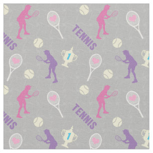 Tennis motifs on grey background fabric