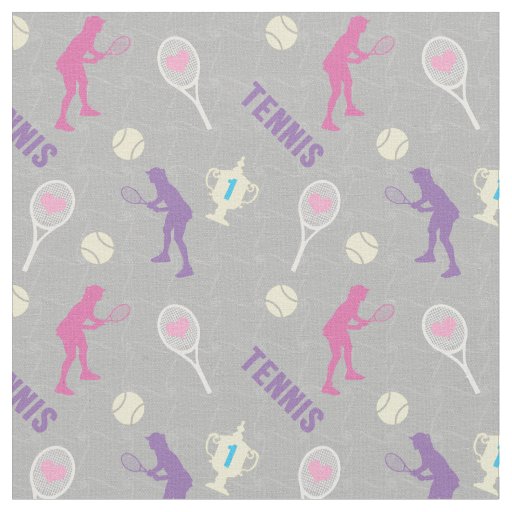 Tennis motifs on grey background fabric