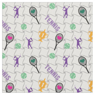 Tennis motifs on white background fabric