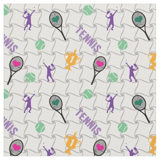 Tennis motifs on white background fabric