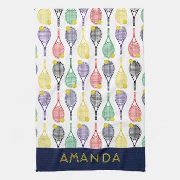 Tennis Multi-colored Personalized Name Or Monogram Kitchen Towel by tjssportsmania at Zazzle