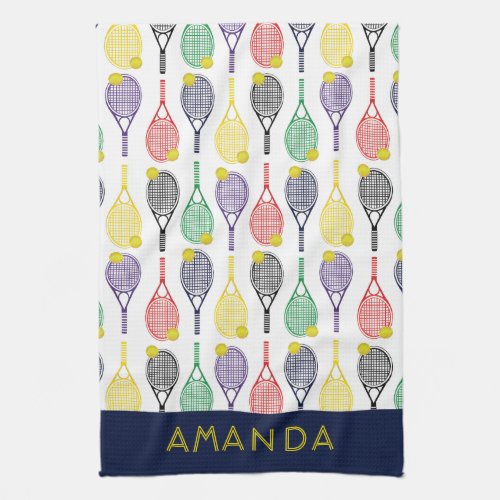 Tennis Multi_Colored Personalized Name or Monogram Kitchen Towel