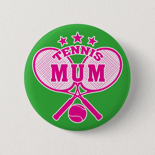 Tennis Mum, Crossed Tennis Rackets Pinback Button (Front)