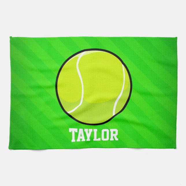 Tennis; Neon Green Stripes Kitchen Towel (Horizontal)