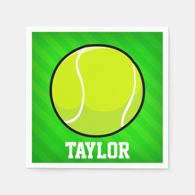 Tennis; Neon Green Stripes Paper Napkins (Front)