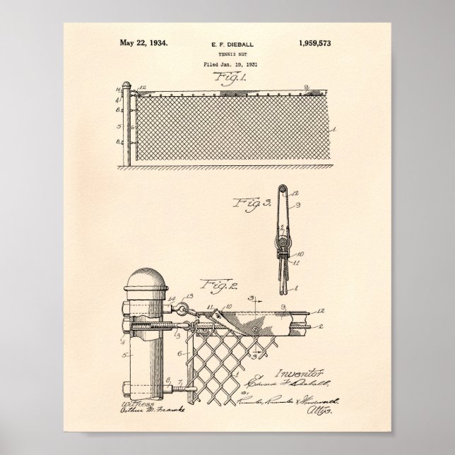 Tennis Net 1934 Patent Art Old Peper Poster (Front)