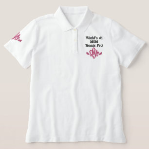 Tennis Number One Mom Pink Monogram Embroidered Polo Shirt