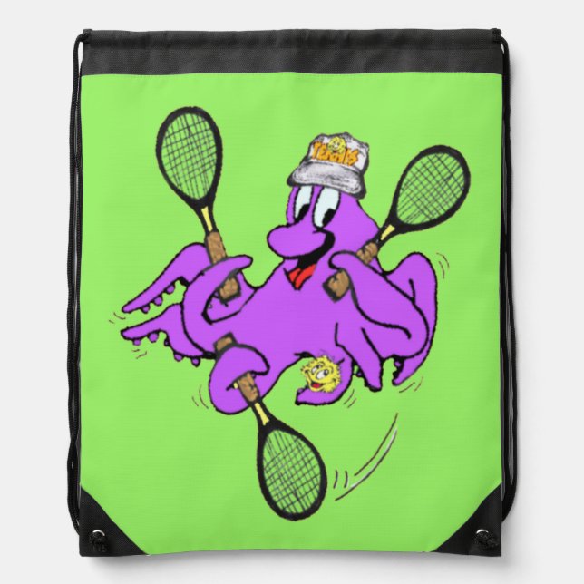 Tennis Octopus Cartoon Drawstring Backpack (Front)