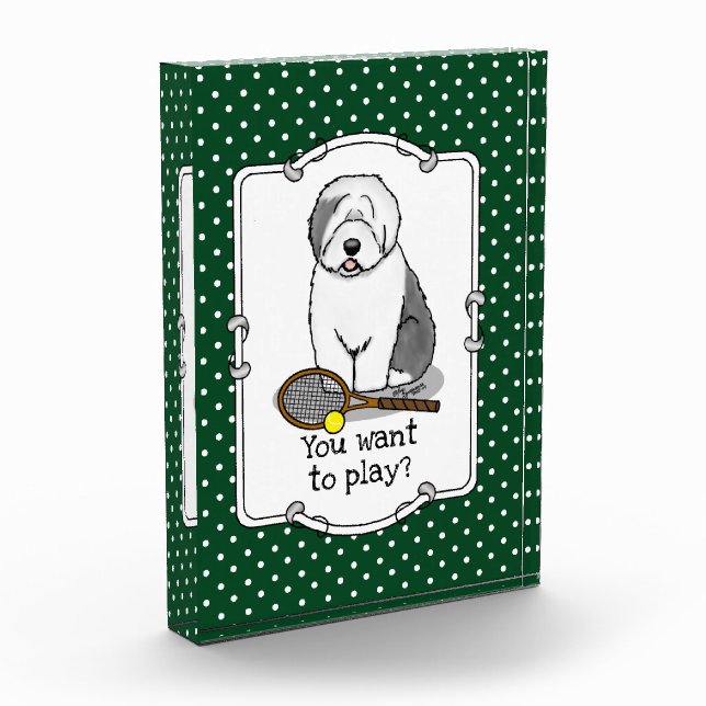 Tennis Old English Sheepdog (Gray 1) Dog Cute Acrylic Award (Left)