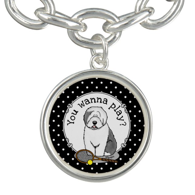 Tennis Old English Sheepdog (Gray 1) Dog Cute Bracelet (Design)