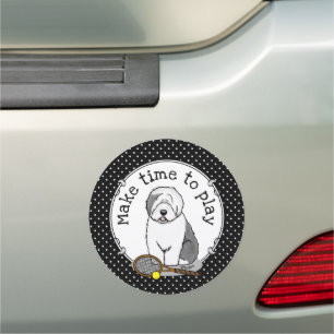 Tennis Old English Sheepdog (Gray 1) Dog Cute Car Magnet