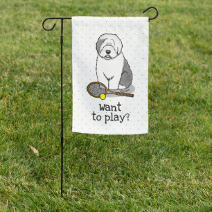 Tennis Old English Sheepdog (Gray 1) Dog Cute Garden Flag