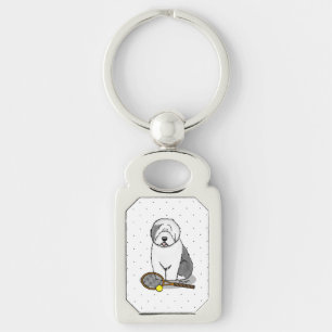 Tennis Old English Sheepdog (Gray 1) Dog Cute Keychain