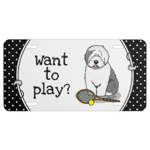 Tennis Old English Sheepdog (Gray 1) Dog Cute License Plate