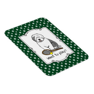 Tennis Old English Sheepdog (Gray 1) Dog Cute Magnet