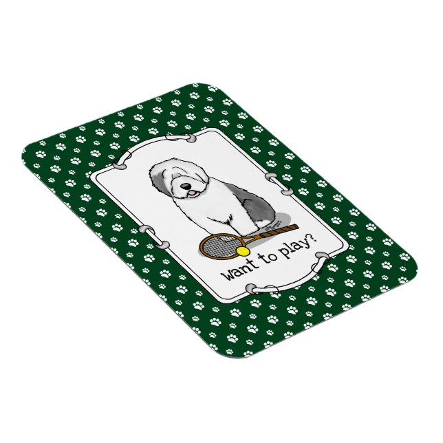 Tennis Old English Sheepdog (Gray 1) Dog Cute Magnet (Right Side)