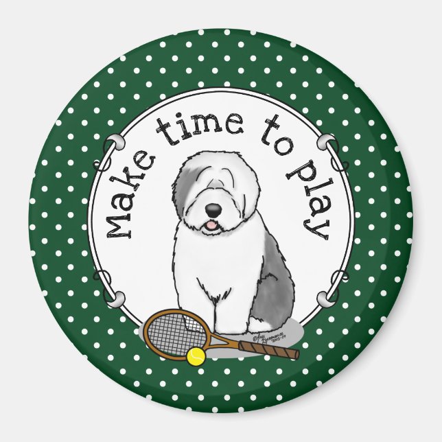 Tennis Old English Sheepdog (Gray 1) Dog Cute Magnet (Front)