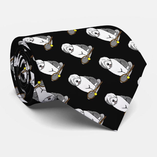 Tennis Old English Sheepdog (Gray 1) Dog Cute Neck Tie (Rolled)