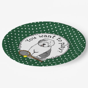 Tennis Old English Sheepdog (Gray 1) Dog Cute Paper Plates