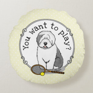 Tennis Old English Sheepdog (Gray 1) Dog Cute Round Pillow
