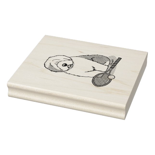 Tennis Old English Sheepdog (Gray 1) Dog Cute Rubber Stamp (Stamp)