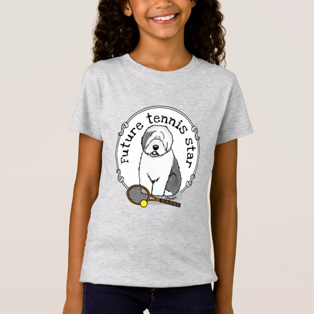 Tennis Old English Sheepdog (Gray 1) Dog Cute T-Shirt (Front)