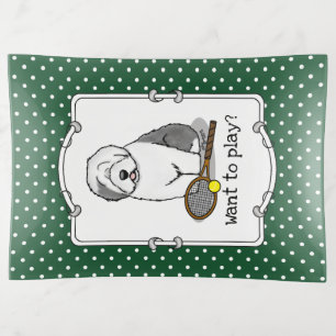 Tennis Old English Sheepdog (Gray 1) Dog Cute Trinket Tray