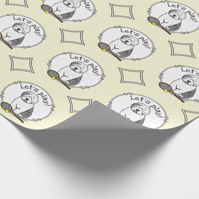 Tennis Old English Sheepdog (Gray 1) Dog Cute Wrapping Paper (Corner)