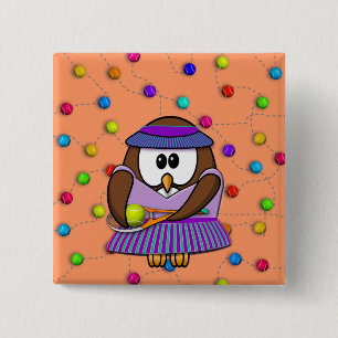 tennis owl - girl button