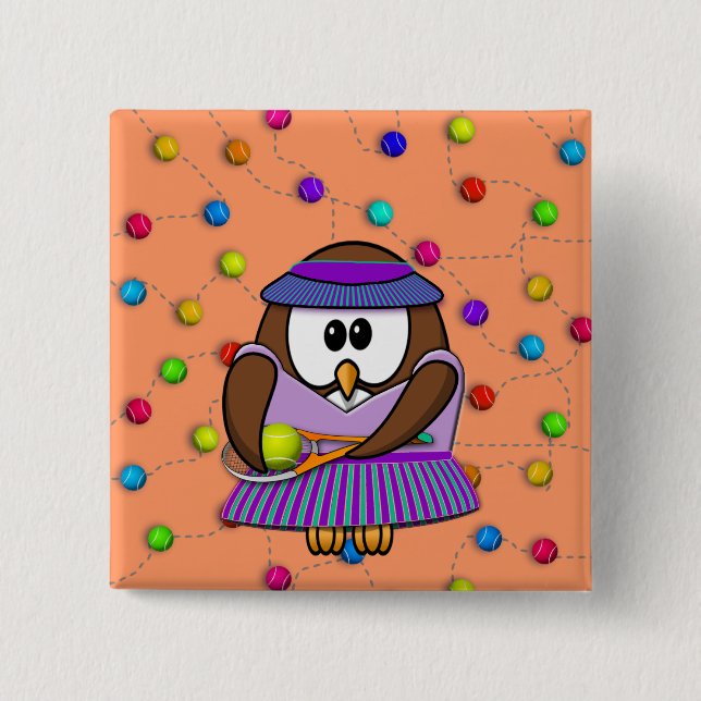 tennis owl - girl button (Front)
