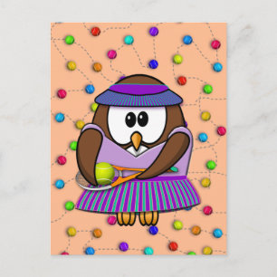 tennis-owl girl postcard