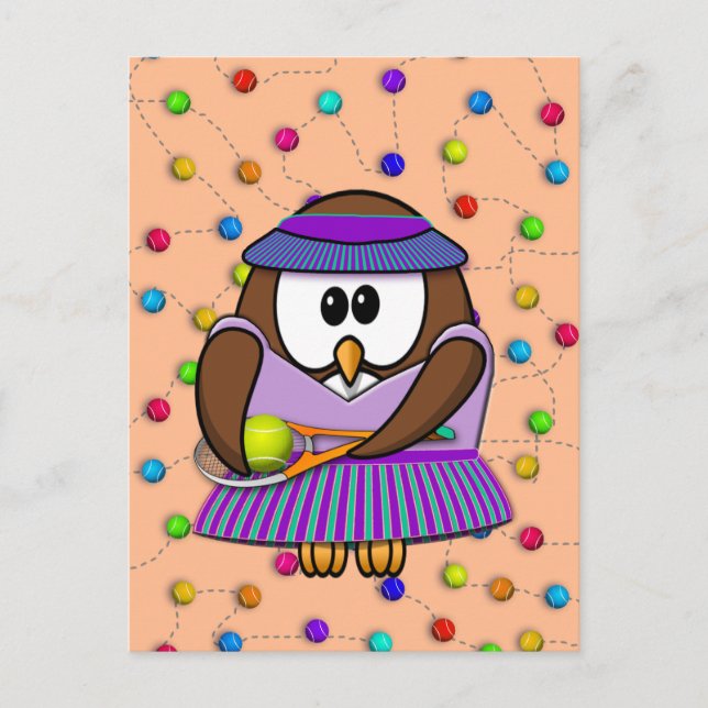 tennis-owl girl postcard (Front)