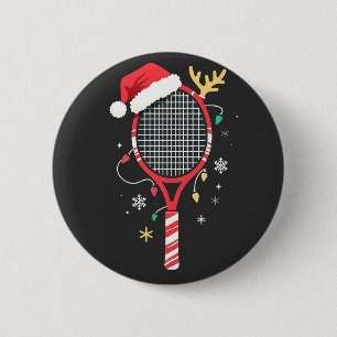 Tennis Paddle with Santa Hat and Christmas Lights Button