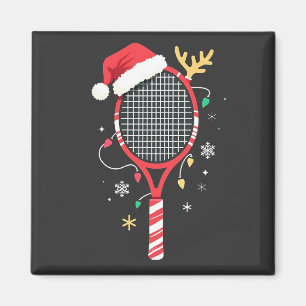 Tennis Paddle with Santa Hat and Christmas Lights Magnet