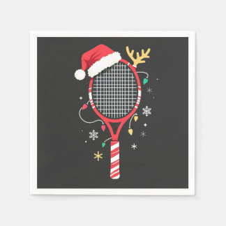 Tennis Paddle with Santa Hat and Christmas Lights Napkins