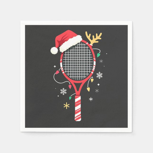 Tennis Paddle with Santa Hat and Christmas Lights Napkins (Front)