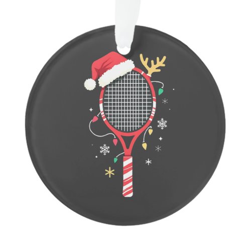 Tennis Paddle with Santa Hat and Christmas Lights Ornament