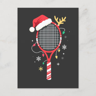 Tennis Paddle with Santa Hat and Christmas Lights Postcard