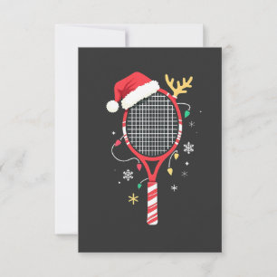 Tennis Paddle with Santa Hat and Christmas Lights Thank You Card