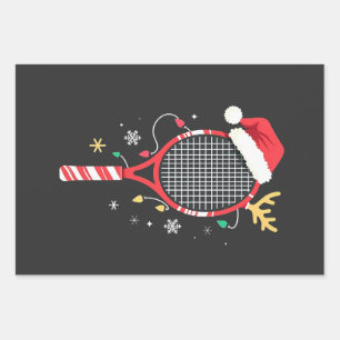 Tennis Paddle with Santa Hat and Christmas Lights Wrapping Paper Sheets