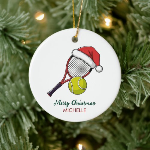 Tennis Paddle with Santa Hat Custom Christmas      Ceramic Ornament