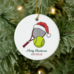 Tennis Paddle with Santa Hat Custom Christmas      Ceramic Ornament