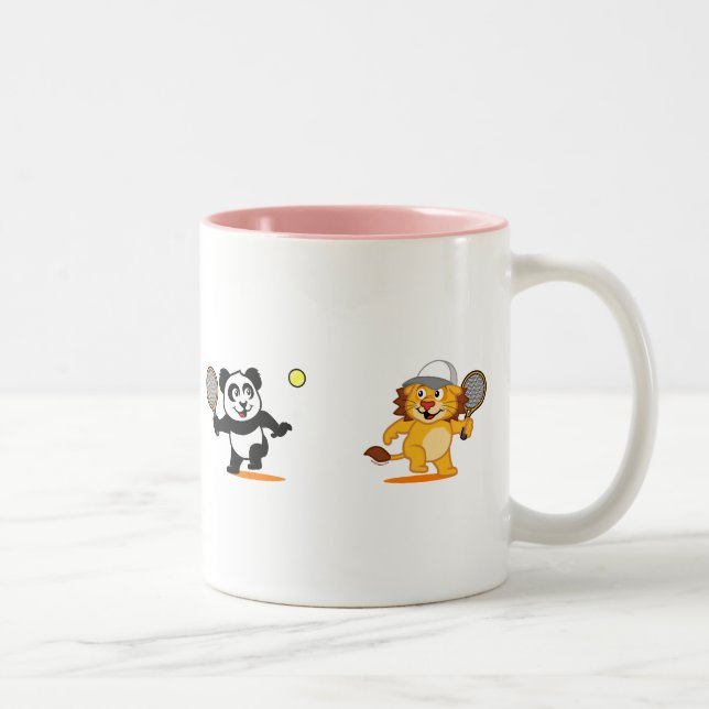 Tennis Panda & Lion Two-Tone Coffee Mug (Right)