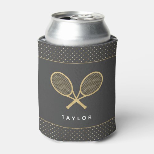 Tennis Party Chic Gold and Gray Custom Can Cooler