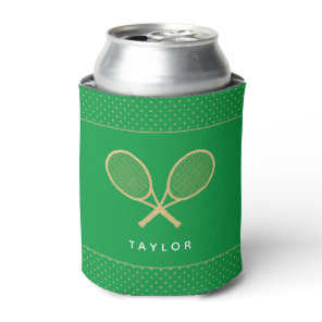 Tennis Party Chic Gold and Green Custom Can Cooler