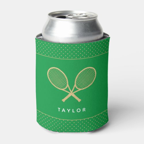 Tennis Party Chic Gold and Green Custom Can Cooler