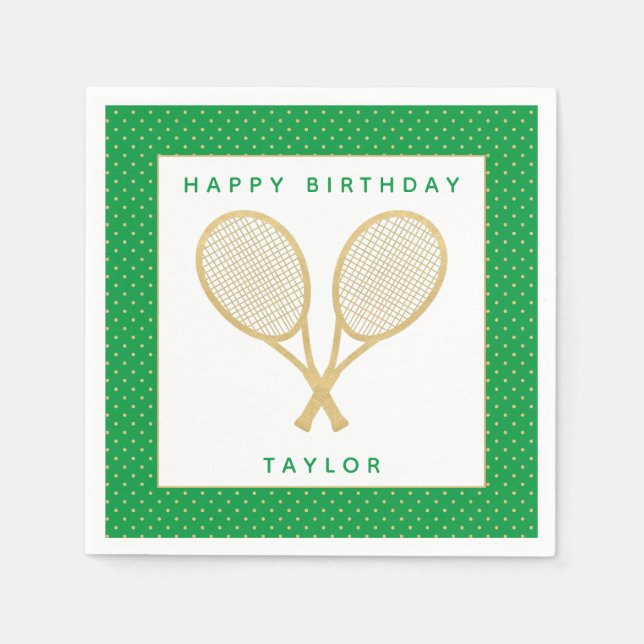 Tennis Party Chic Gold and Green Custom Napkins (Front)