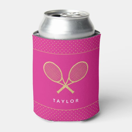 Tennis Party Chic Gold and Pink Custom Can Cooler