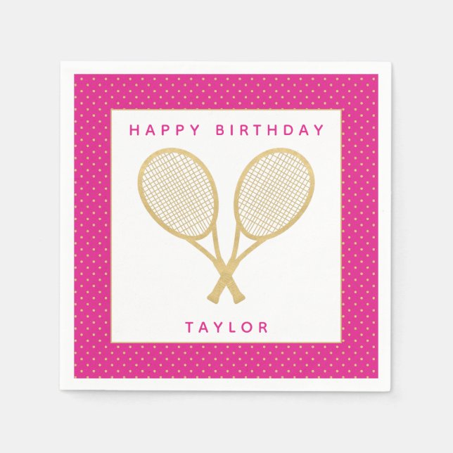 Tennis Party Chic Gold and Pink Custom Napkins (Front)