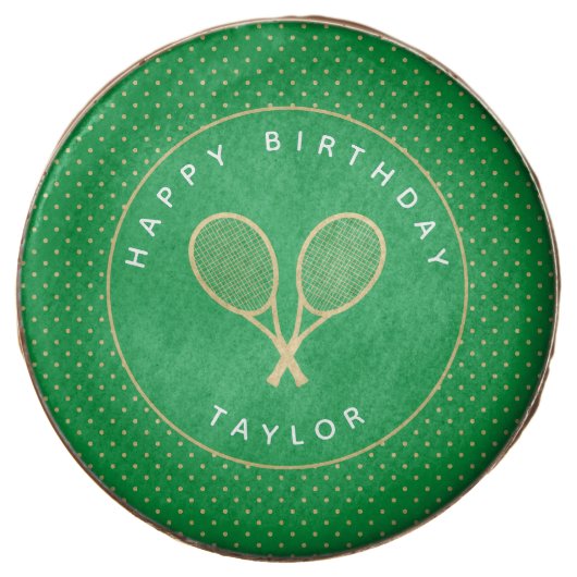Tennis Party Chic Green Gold Custom Chocolate Covered Oreo (Front)